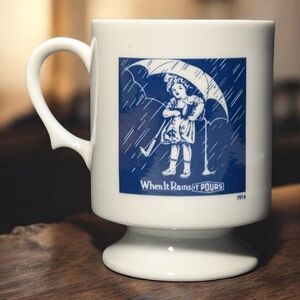 Vintage Collectors Morton Salt Footed Pedestal Coffee Tea Mug 1914 Umbrella Logo